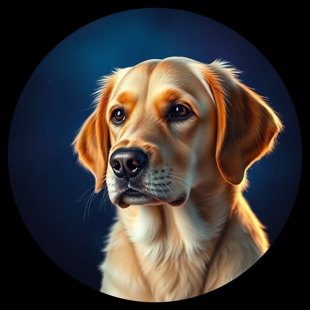 Cosmic medallion portrait of 10242_10242, a Golden Retriever