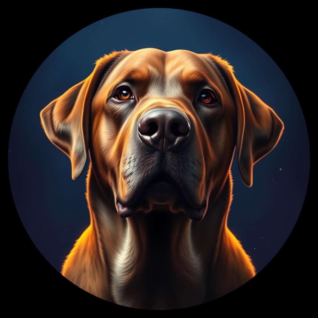 Cosmic medallion portrait of 102_G0380_0263, a Labrador Retriever