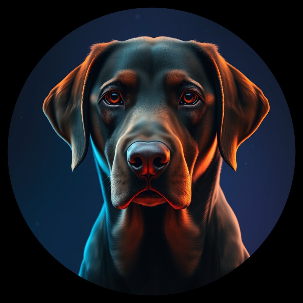 Cosmic medallion portrait of 1030_1030, a Labrador Retriever