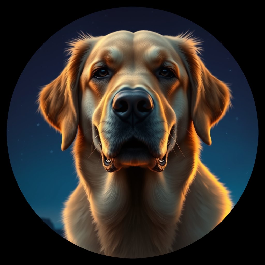 Cosmic medallion portrait of 10732_10732, a Golden Retriever