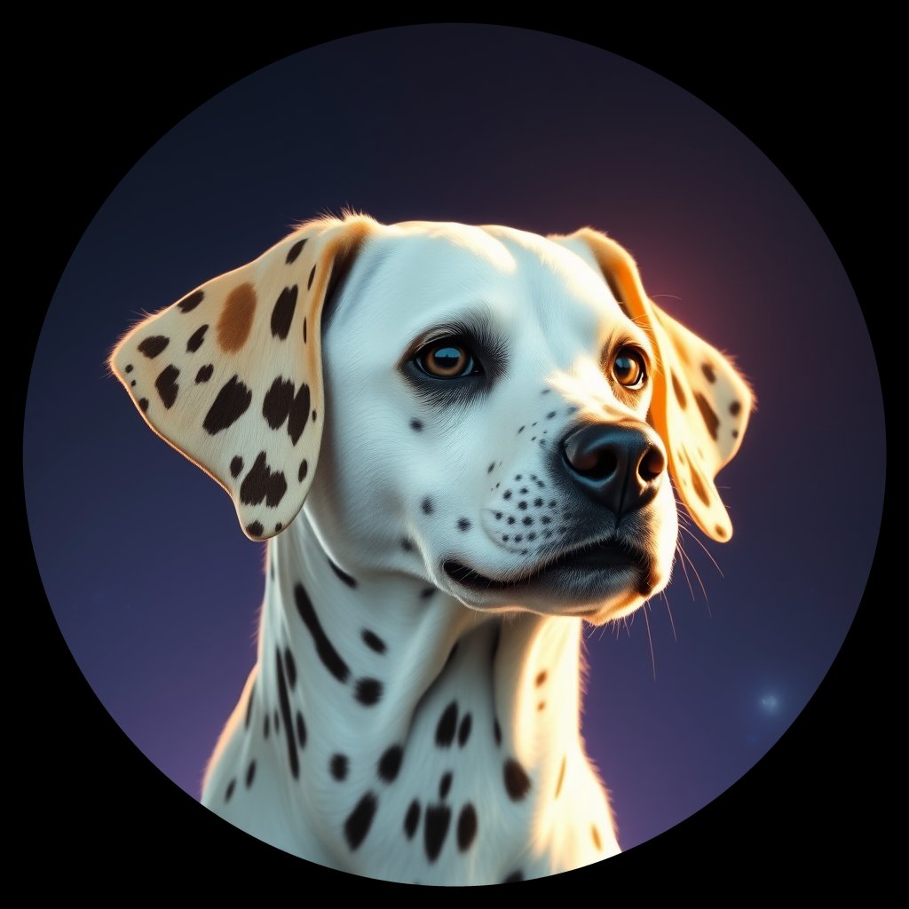 Cosmic medallion portrait of 10736_10736, a Dalmatian