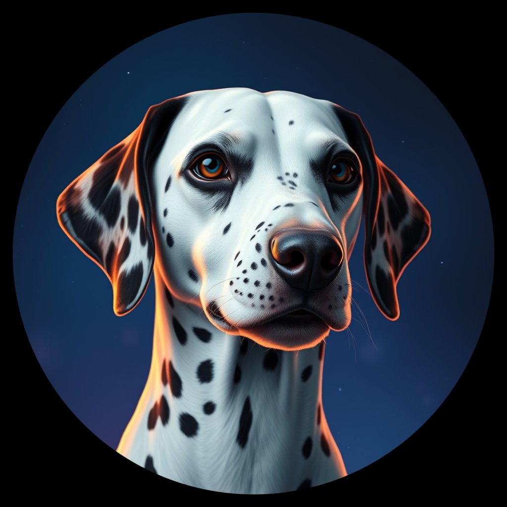 Cosmic medallion portrait of 10744_10744, a Dalmatian