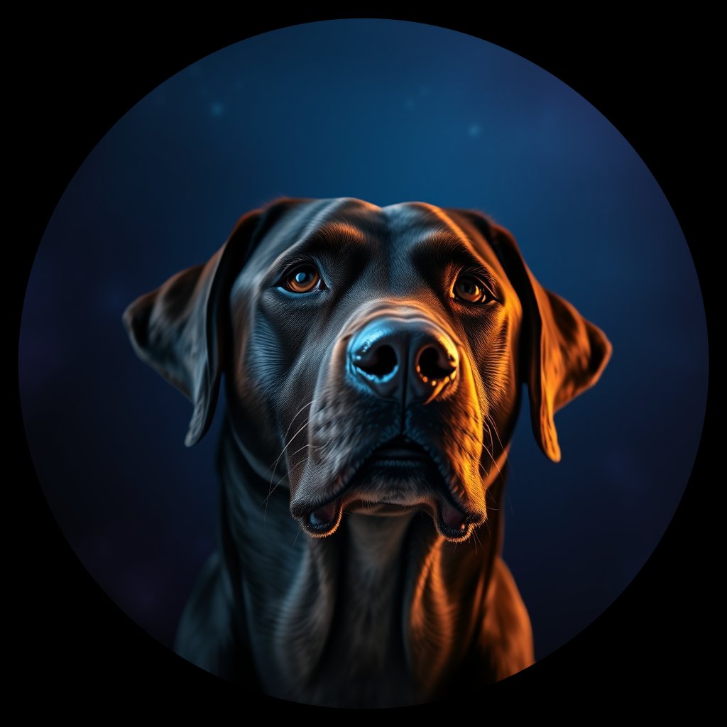 Cosmic medallion portrait of 108_G0380_0270, a Labrador Retriever