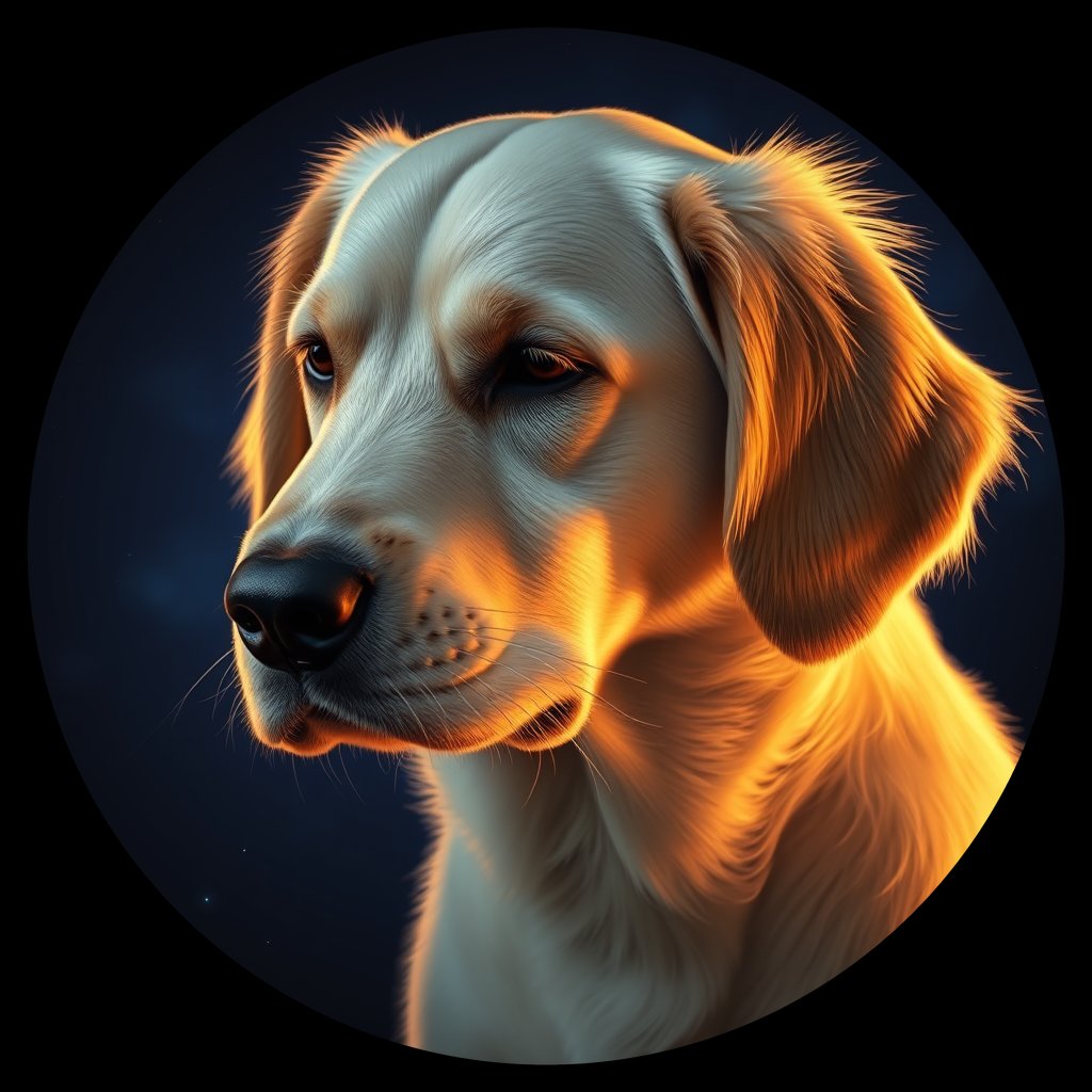 Cosmic medallion portrait of 10931_10931, a Golden Retriever