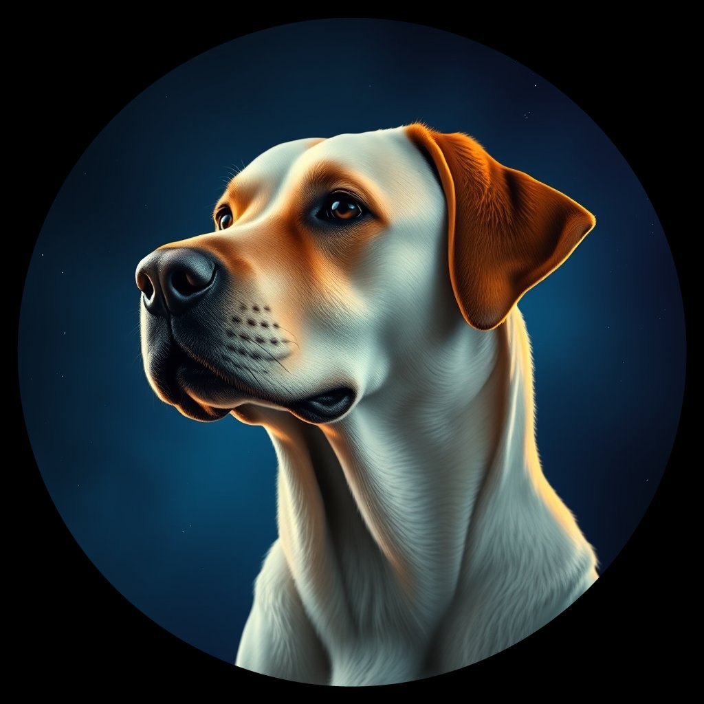 Cosmic medallion portrait of 109_G0380_0271, a Labrador Retriever