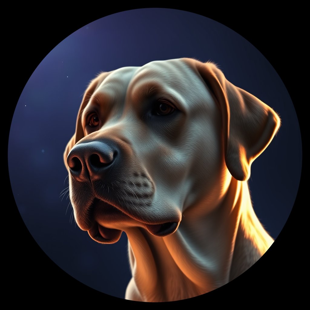 Cosmic medallion portrait of 1114_1114, a Labrador Retriever