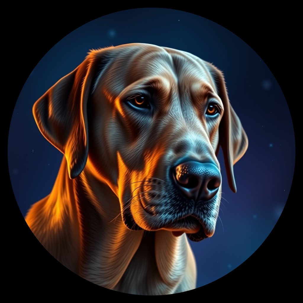 Cosmic medallion portrait of 111_G0380_0273, a Labrador Retriever