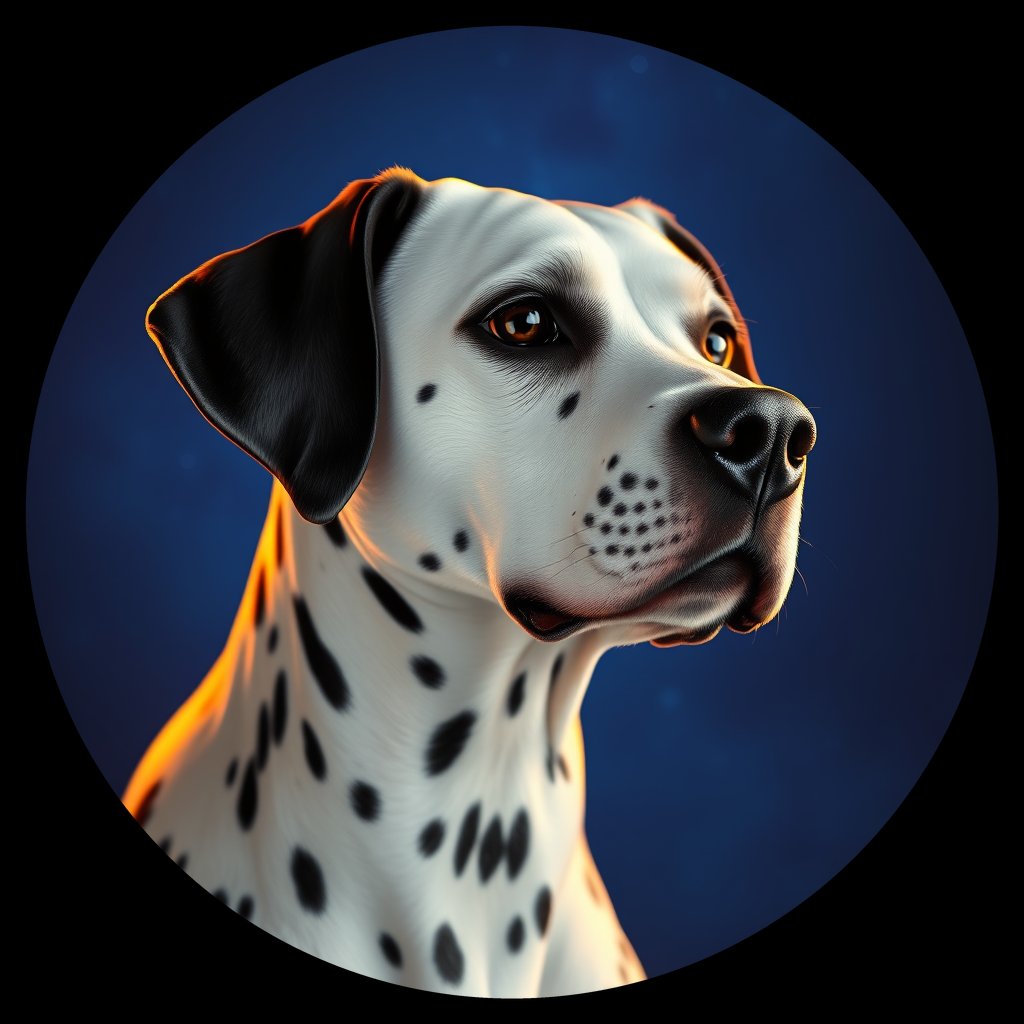 Cosmic medallion portrait of 11245_11245, a Dalmatian