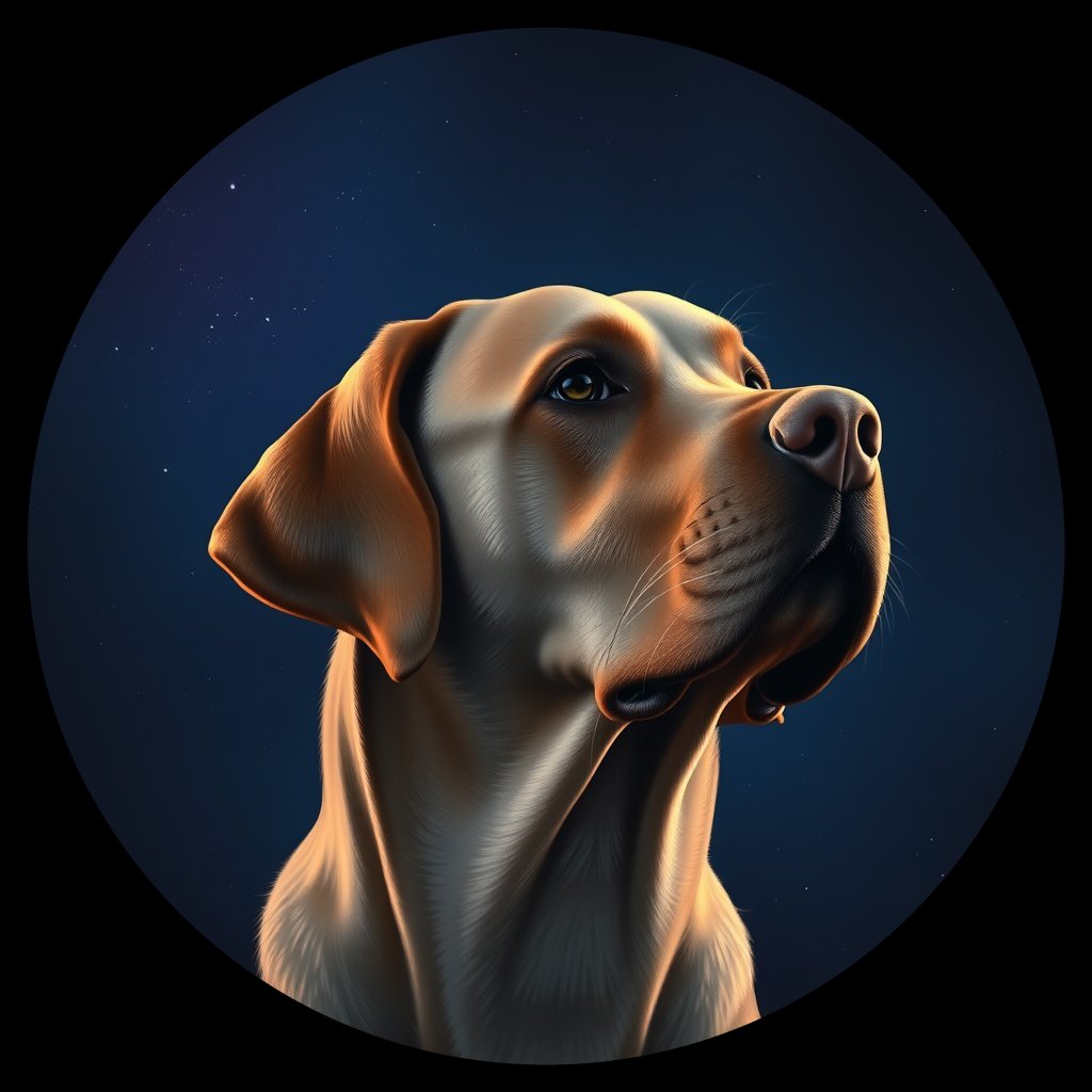 Cosmic medallion portrait of 113_G0380_0275, a Labrador Retriever
