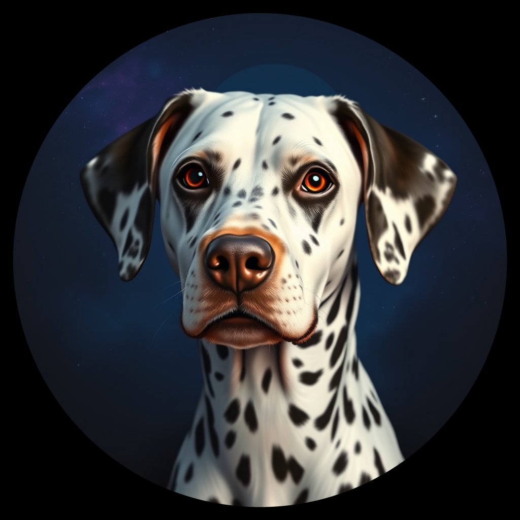 Cosmic medallion portrait of 11443_11443, a Dalmatian
