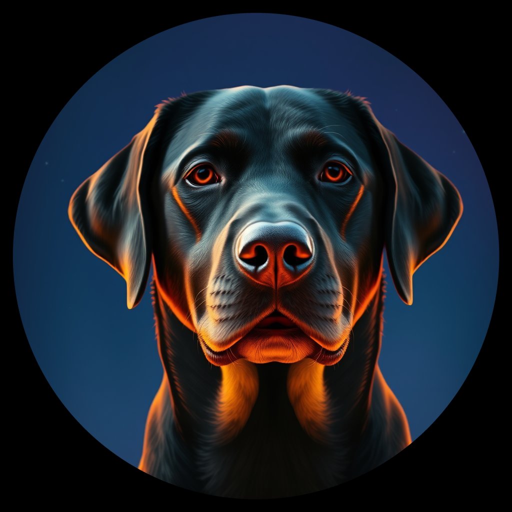 Cosmic medallion portrait of 114_G0380_0276, a Labrador Retriever