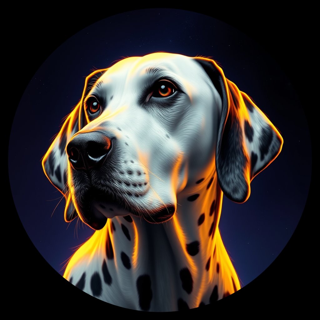 Cosmic medallion portrait of 11604_11604, a Dalmatian