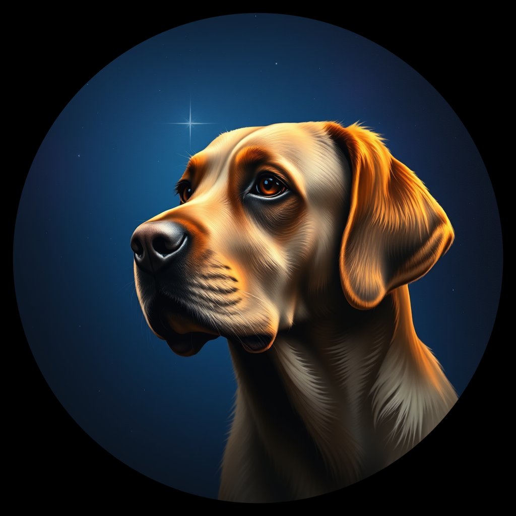 Cosmic medallion portrait of 121_G0380_0284, a Labrador Retriever