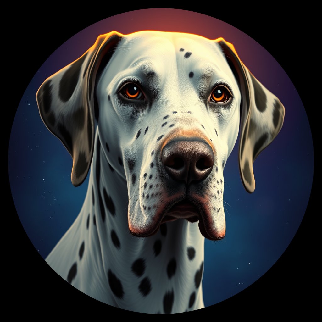 Cosmic medallion portrait of 12384_12384, a Dalmatian