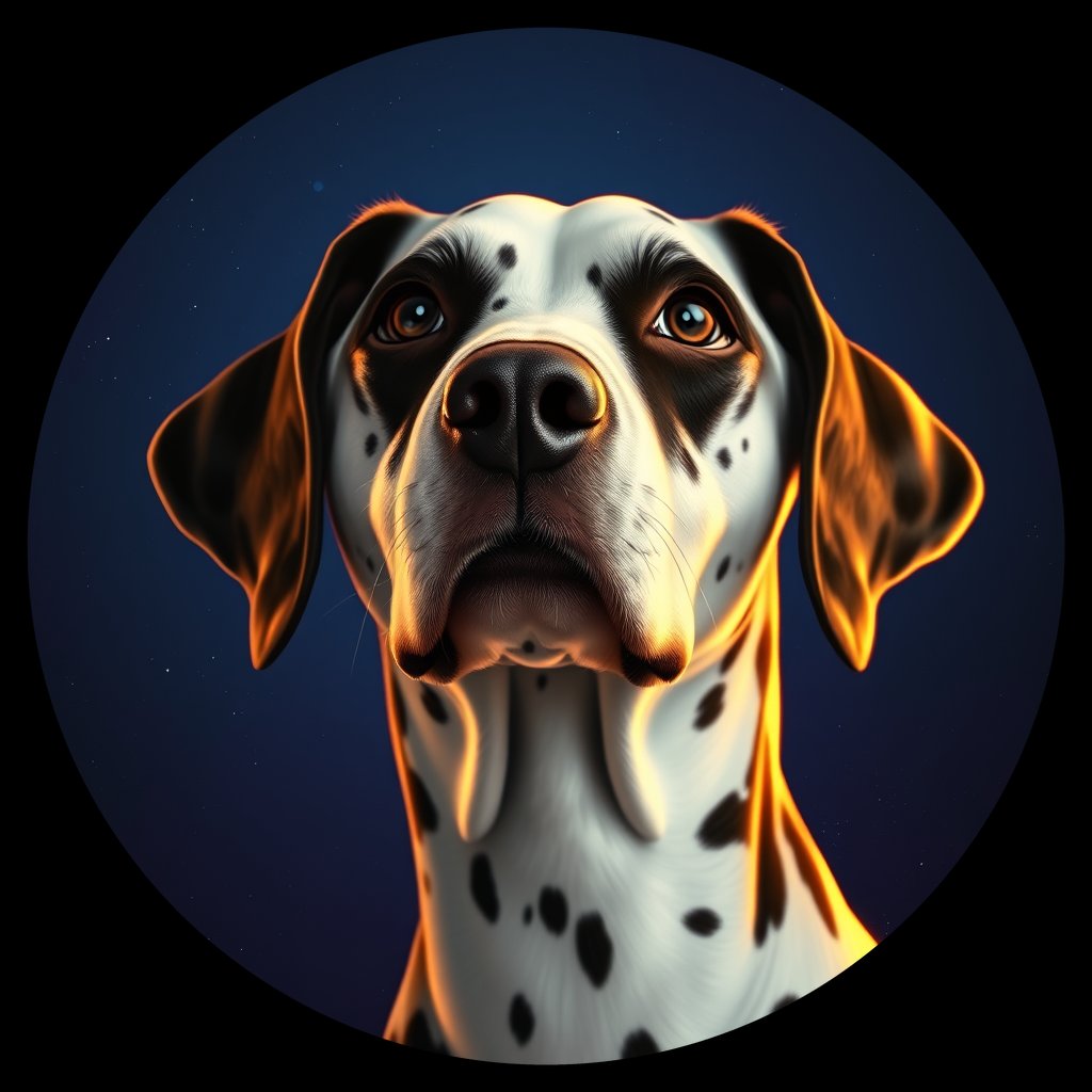 Cosmic medallion portrait of 12385_12385, a Dalmatian