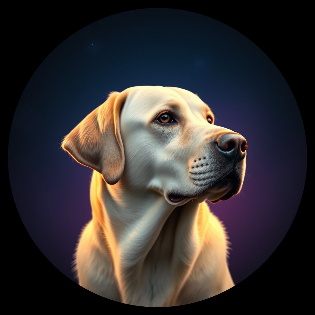 Cosmic medallion portrait of 123_G0380_0286, a Labrador Retriever