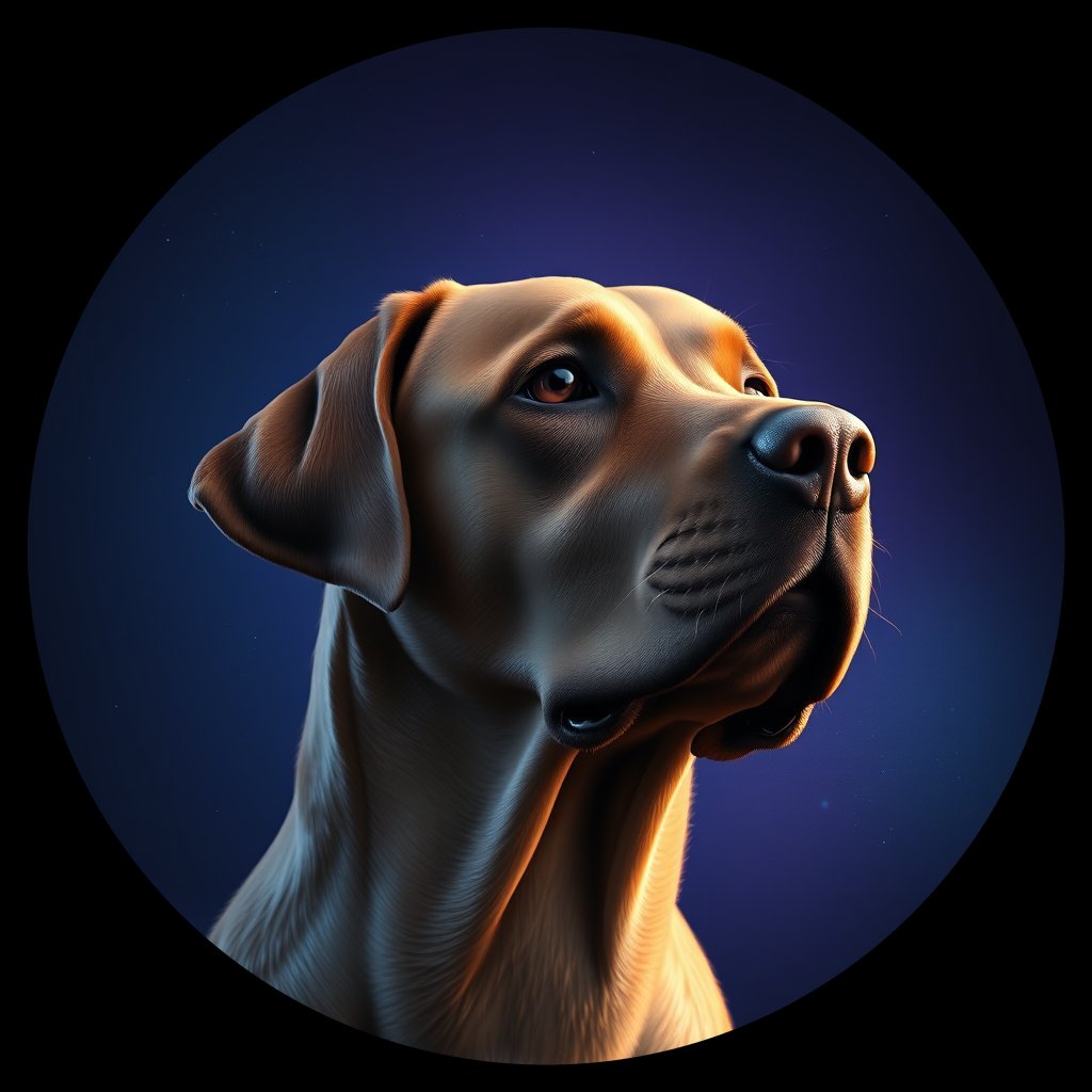 Cosmic medallion portrait of 125_G0380_0288, a Labrador Retriever