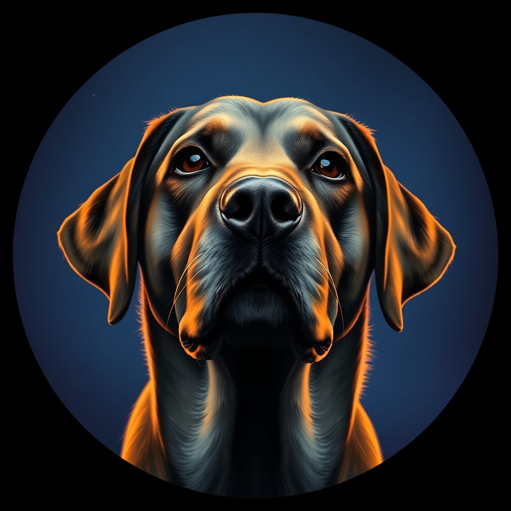 Cosmic medallion portrait of 128_G0380_0293, a Labrador Retriever
