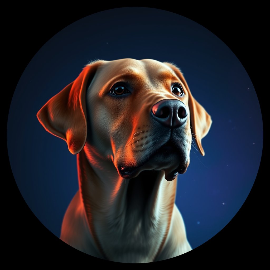 Cosmic medallion portrait of 129_G0380_0294, a Labrador Retriever