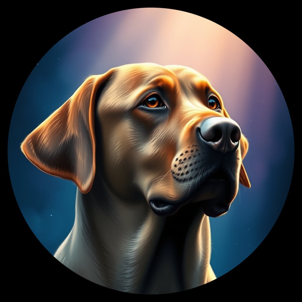 Cosmic medallion portrait of 12_G0380_0023, a Labrador Retriever