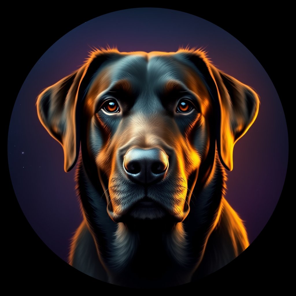 Cosmic medallion portrait of 133_G0380_0298, a Labrador Retriever
