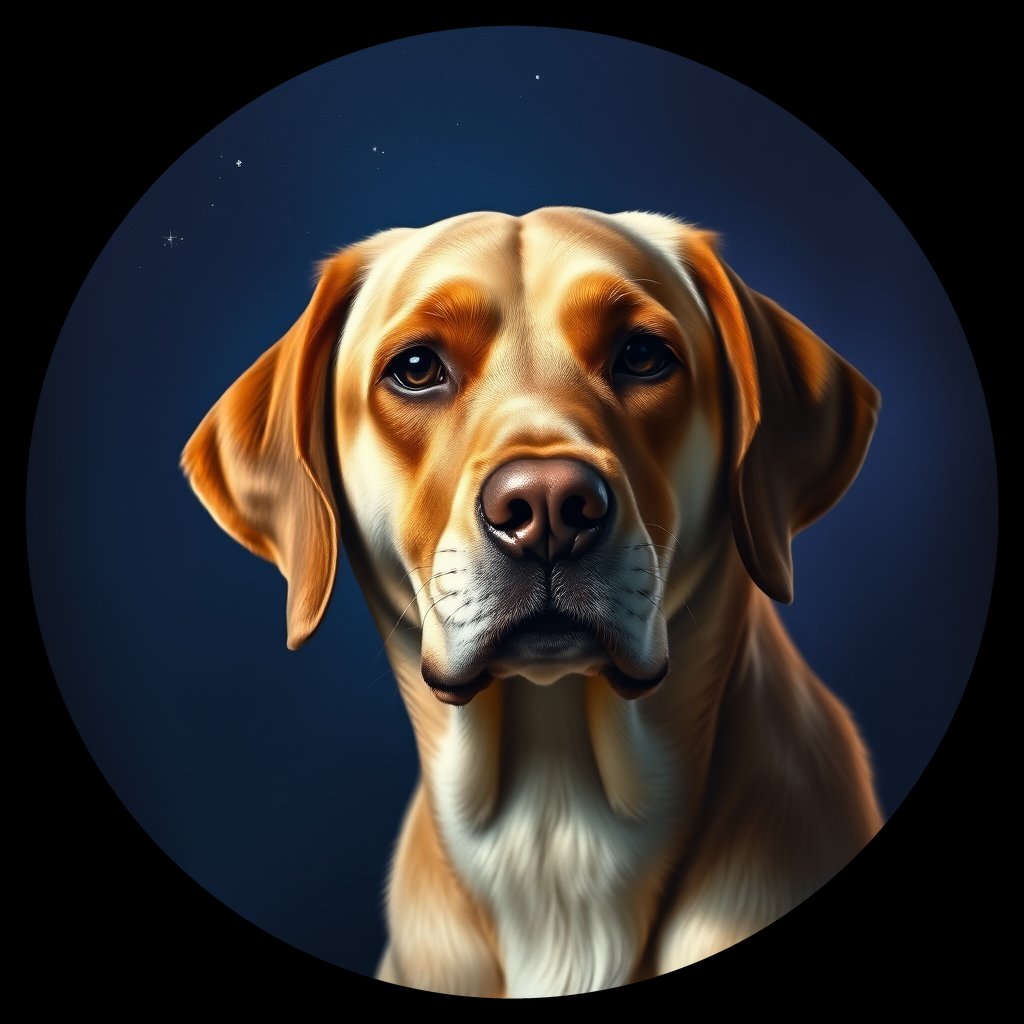 Cosmic medallion portrait of 134_G0380_0299, a Labrador Retriever
