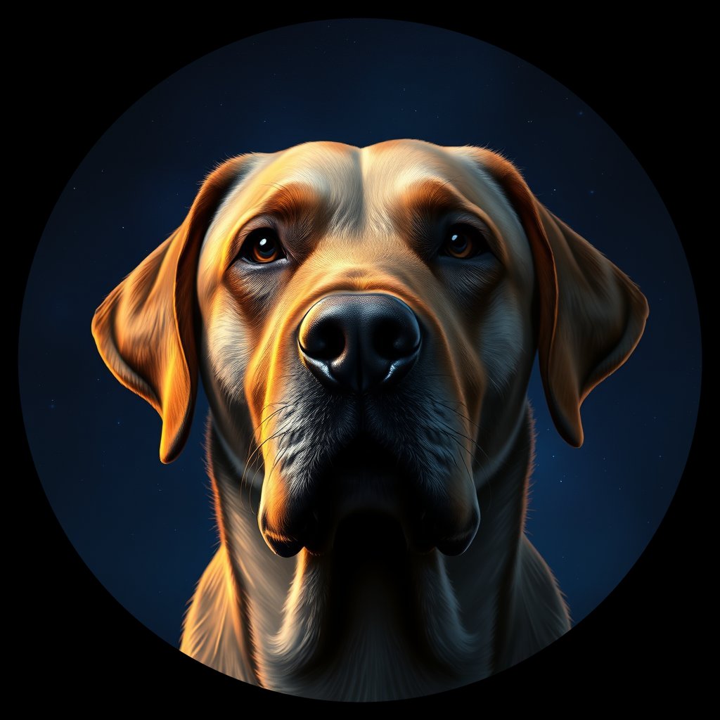 Cosmic medallion portrait of 140_G0380_0305, a Labrador Retriever