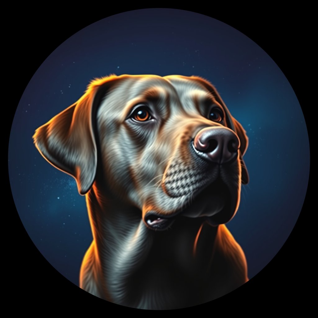 Cosmic medallion portrait of 143_G0380_0309, a Labrador Retriever