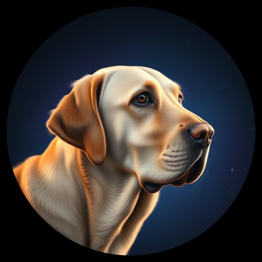 Cosmic medallion portrait of 151_G0380_0318, a Labrador Retriever