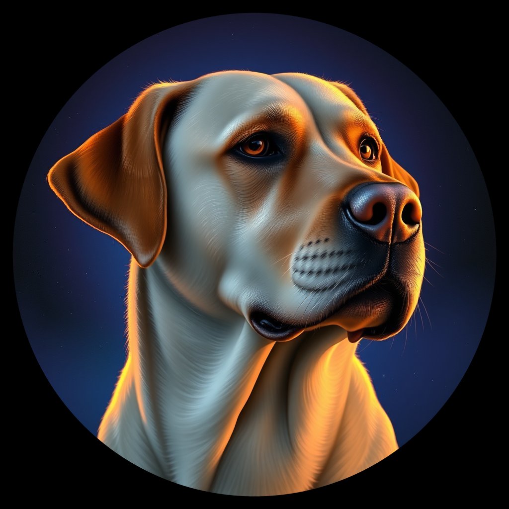 Cosmic medallion portrait of 156_G0380_0330, a Labrador Retriever