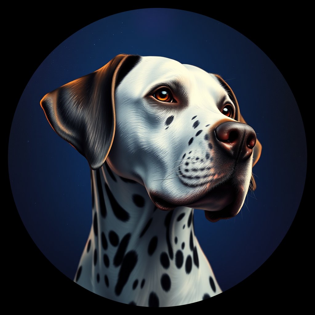 Cosmic medallion portrait of 15716_15716, a Dalmatian