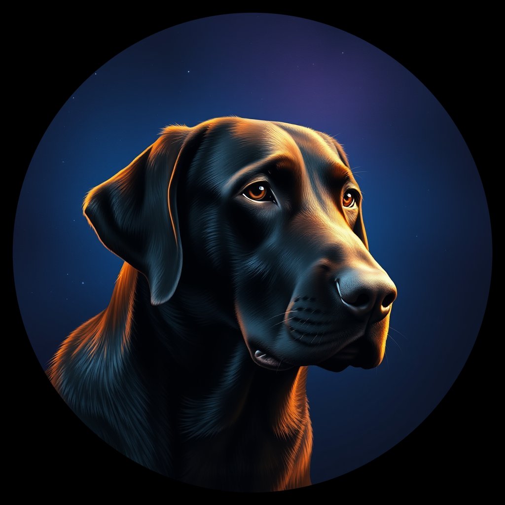 Cosmic medallion portrait of 157_G0380_0331, a Labrador Retriever