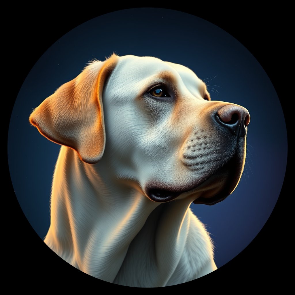 Cosmic medallion portrait of 158_G0380_0332, a Labrador Retriever