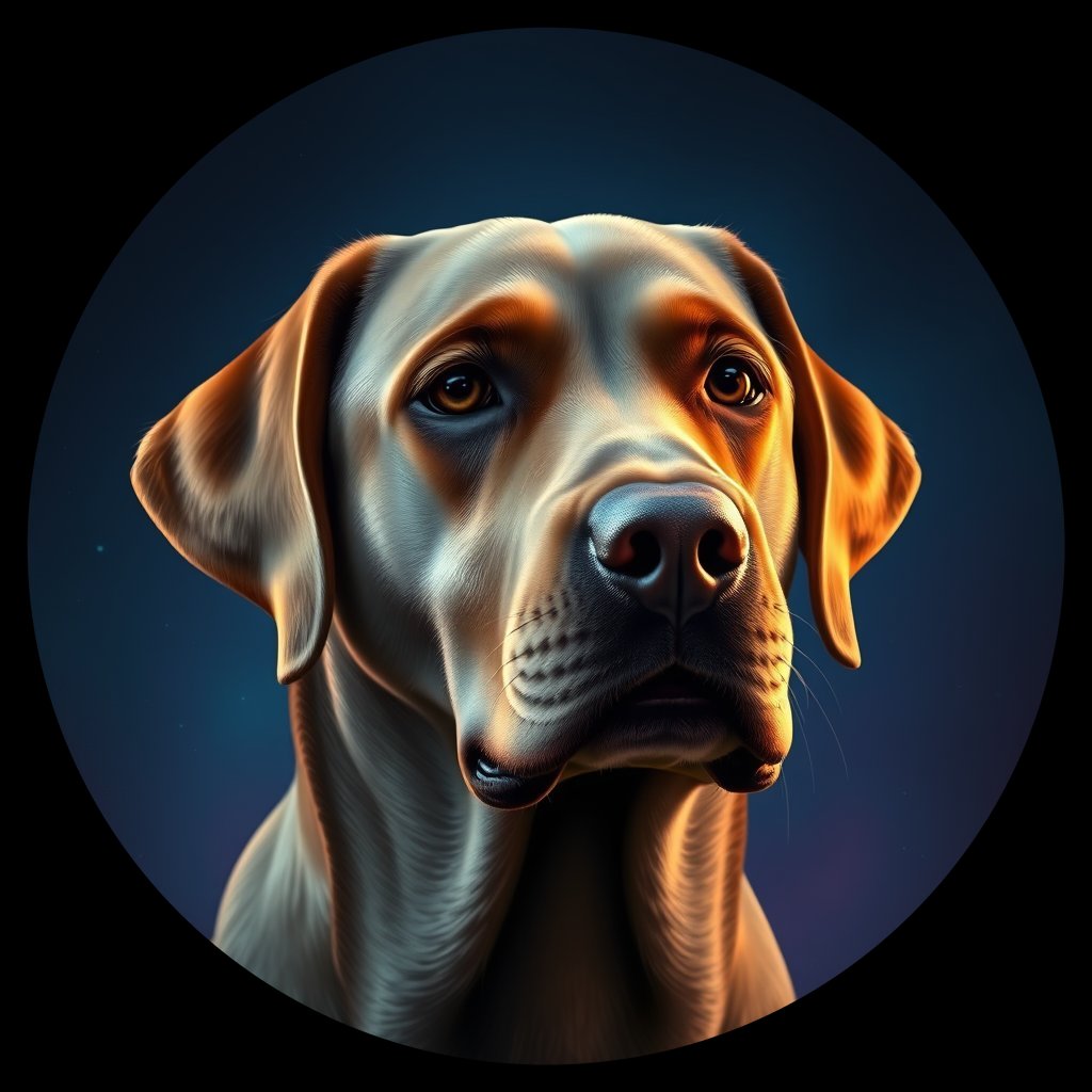 Cosmic medallion portrait of 15_G0380_0026, a Labrador Retriever