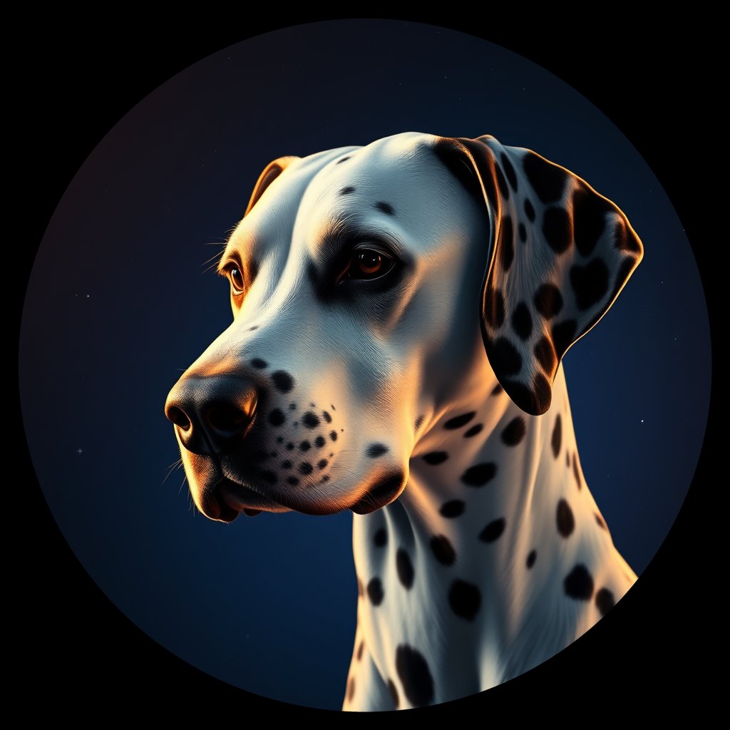 Cosmic medallion portrait of 16153_16153, a Dalmatian