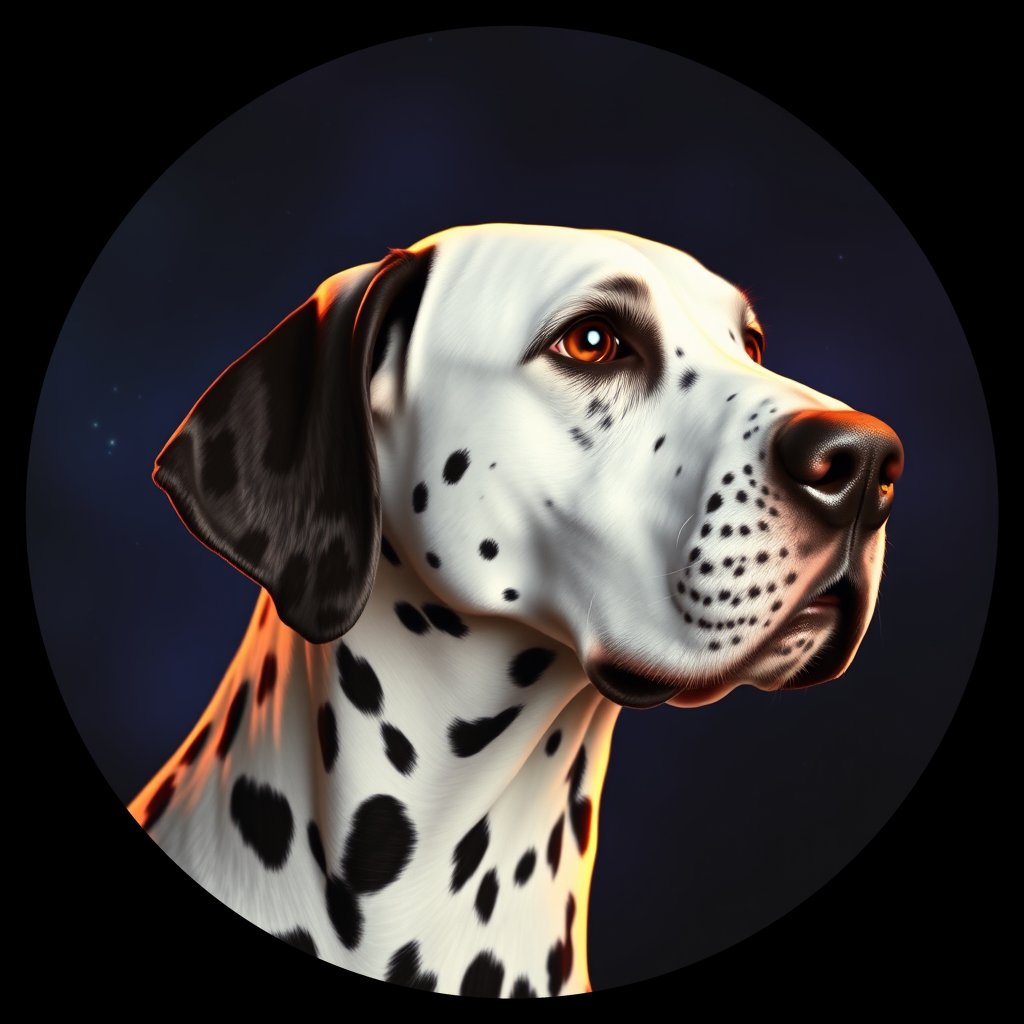 Cosmic medallion portrait of 16154_16154, a Dalmatian
