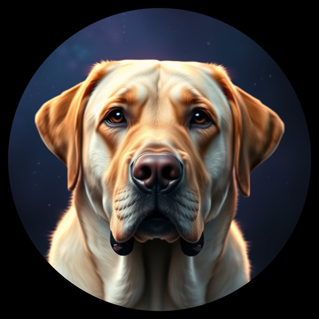 Cosmic medallion portrait of 161_G0380_0337, a Labrador Retriever