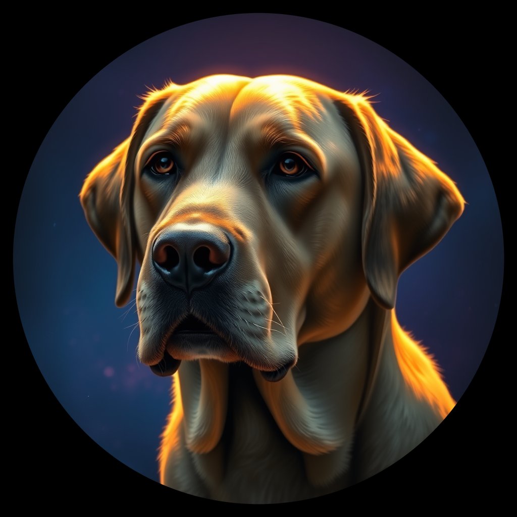 Cosmic medallion portrait of 173_G0380_0350, a Labrador Retriever