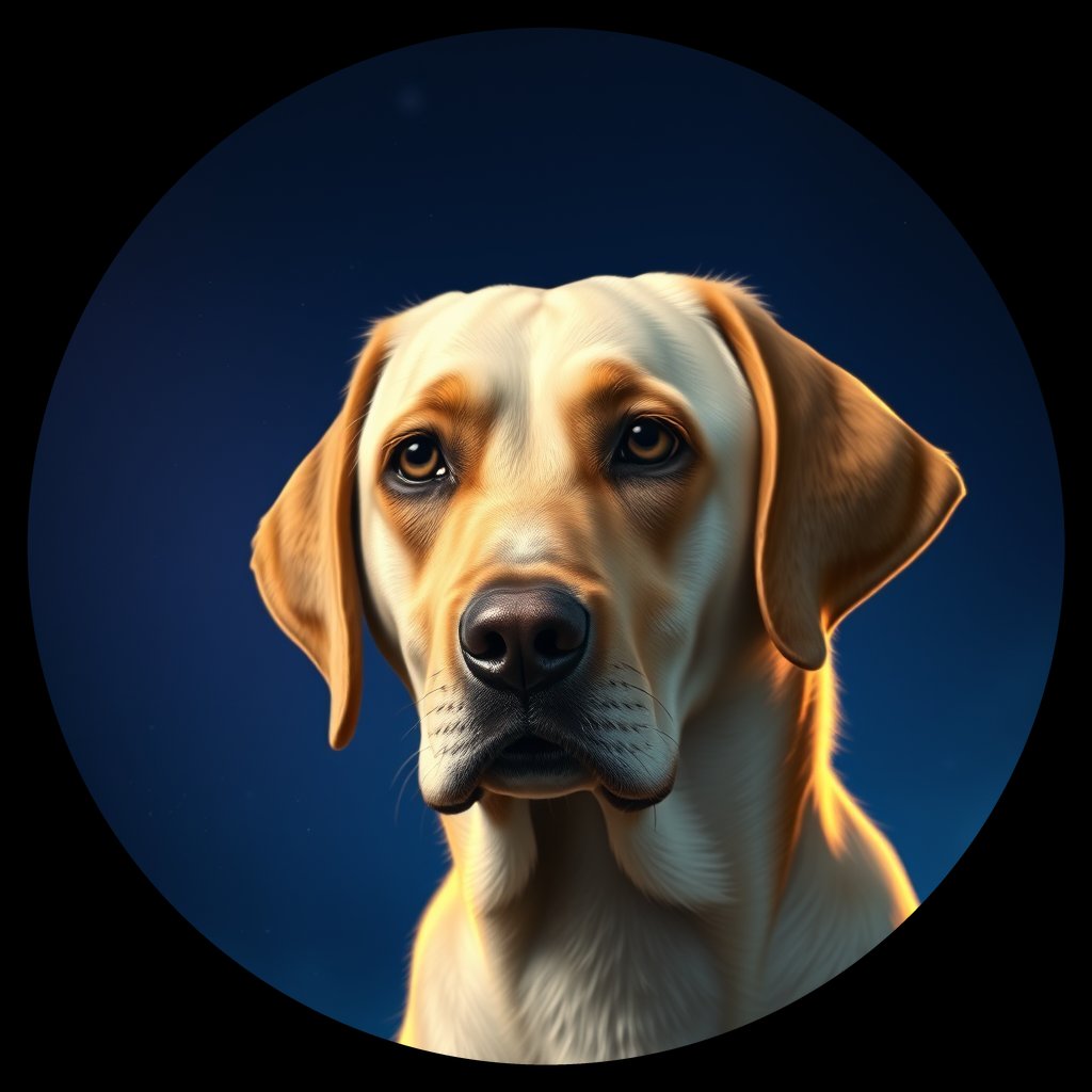 Cosmic medallion portrait of 174_G0380_0352, a Labrador Retriever