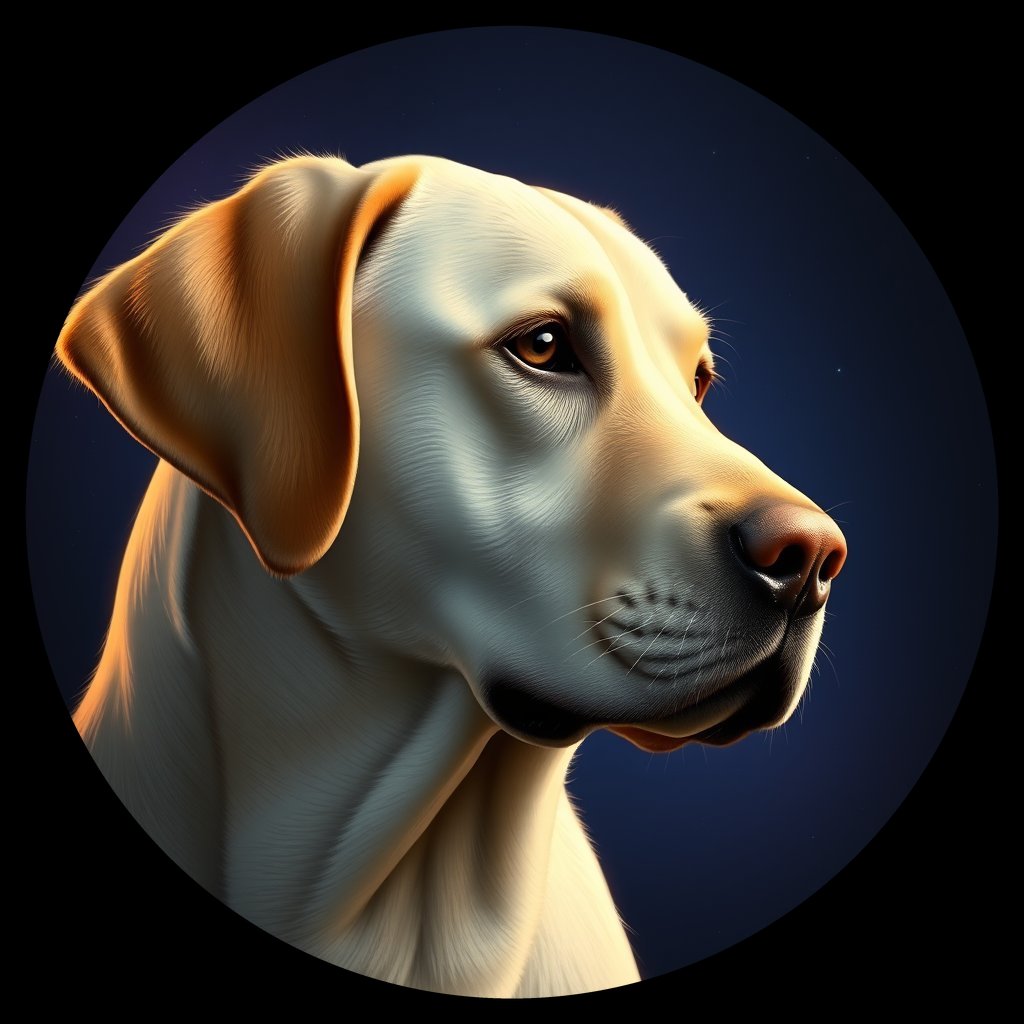 Cosmic medallion portrait of 176_G0380_0354, a Labrador Retriever
