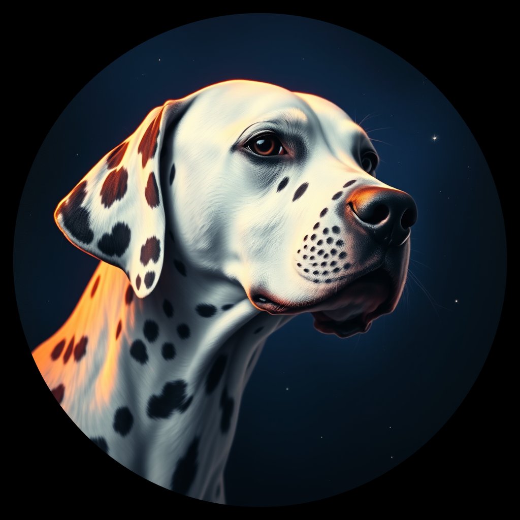 Cosmic medallion portrait of 18195_18195, a Dalmatian