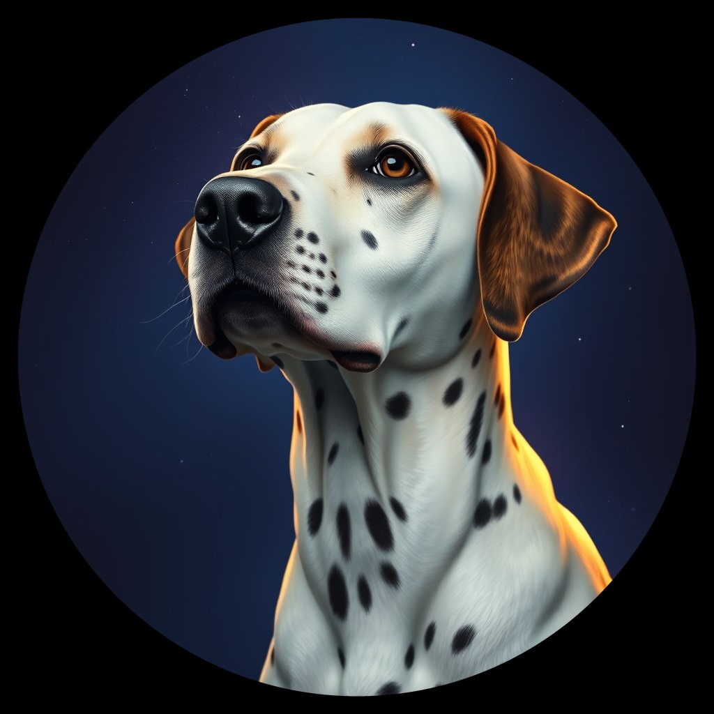 Cosmic medallion portrait of 18196_18196, a Dalmatian