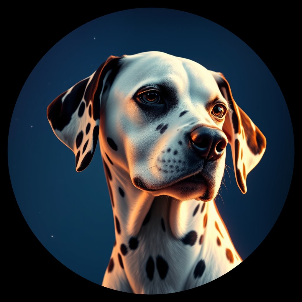 Cosmic medallion portrait of 18767_18767, a Dalmatian