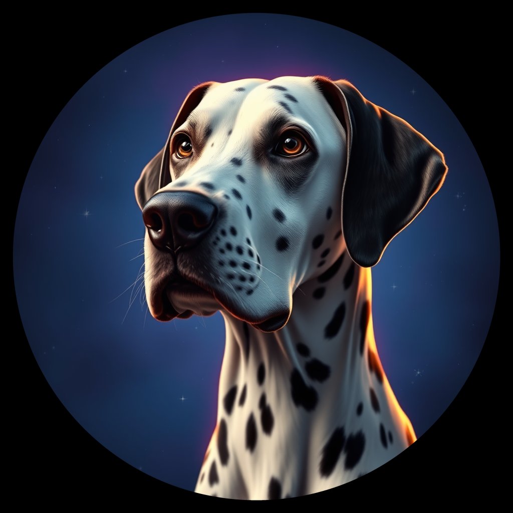 Cosmic medallion portrait of 18768_18768, a Dalmatian