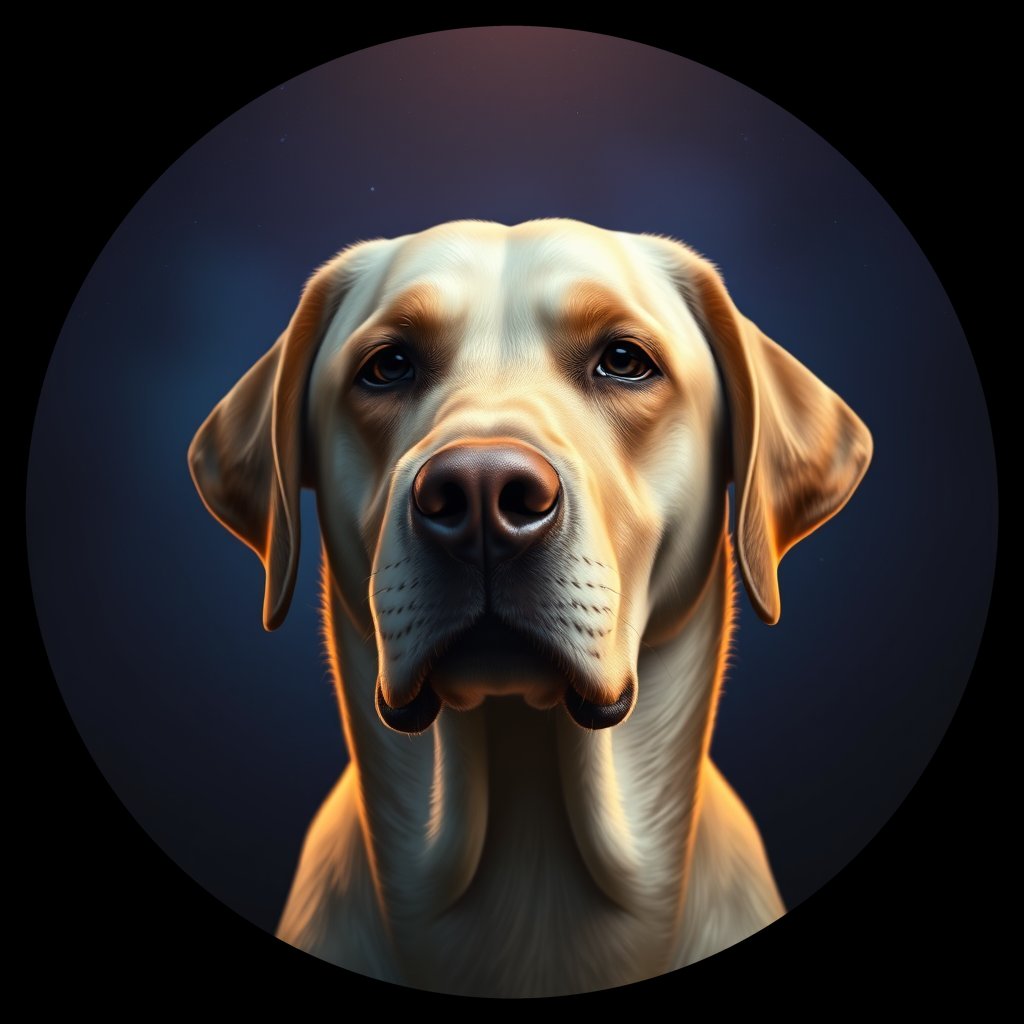 Cosmic medallion portrait of 18_G0380_0032, a Labrador Retriever