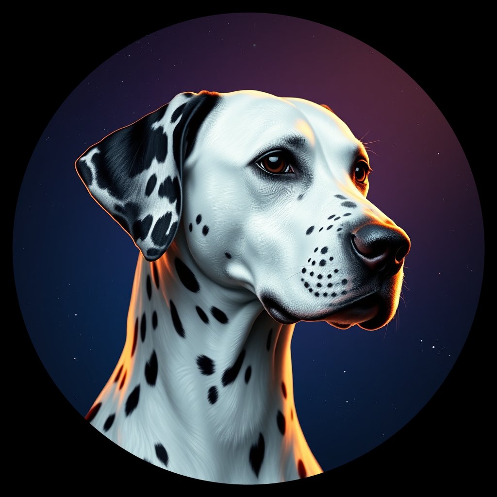 Cosmic medallion portrait of 19734_19734, a Dalmatian