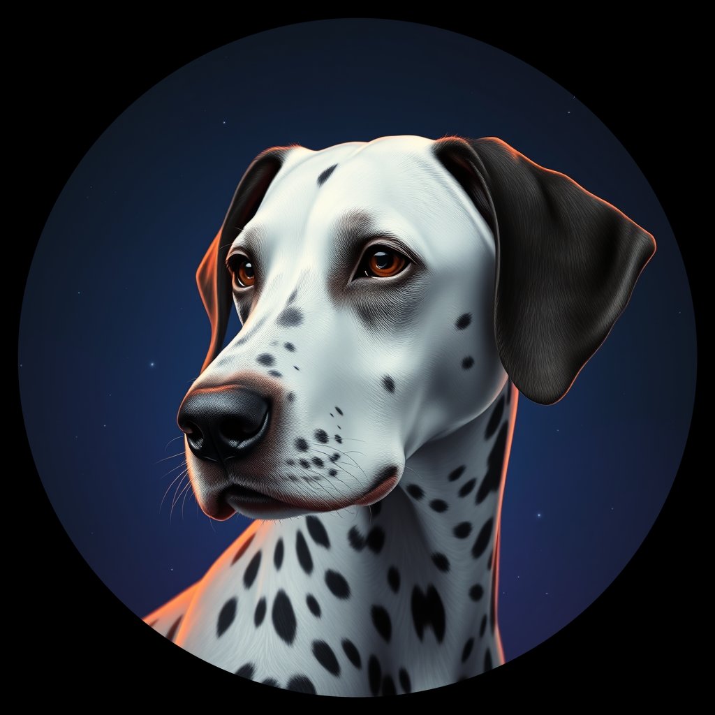 Cosmic medallion portrait of 19735_19735, a Dalmatian