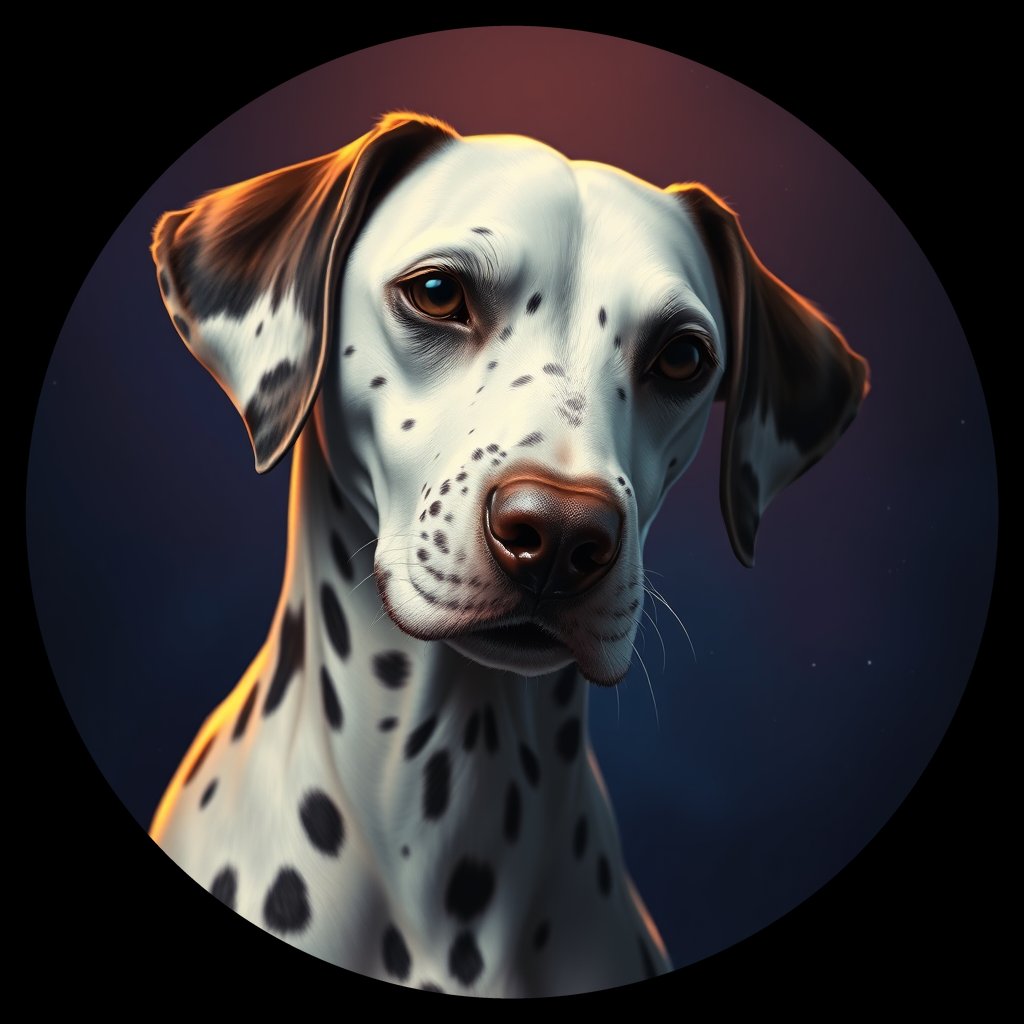 Cosmic medallion portrait of 19736_19736, a Dalmatian