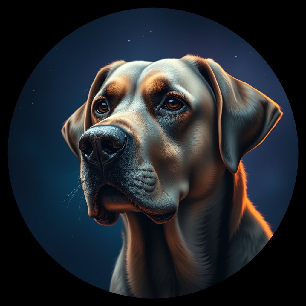 Cosmic medallion portrait of 199_G0380_0385, a Labrador Retriever