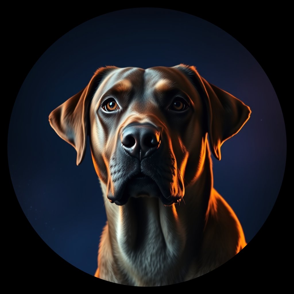 Cosmic medallion portrait of 1_G0380_0004, a Labrador Retriever